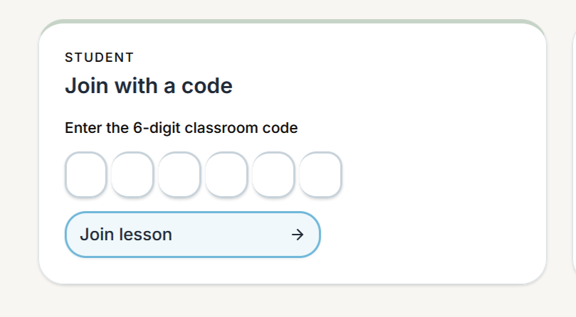 Student join screen showing the six digit class code entry